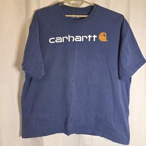 Carhartt Shirt Men's 3XL Blue Short Sleeve Logo Graphic Spellout Workwear
